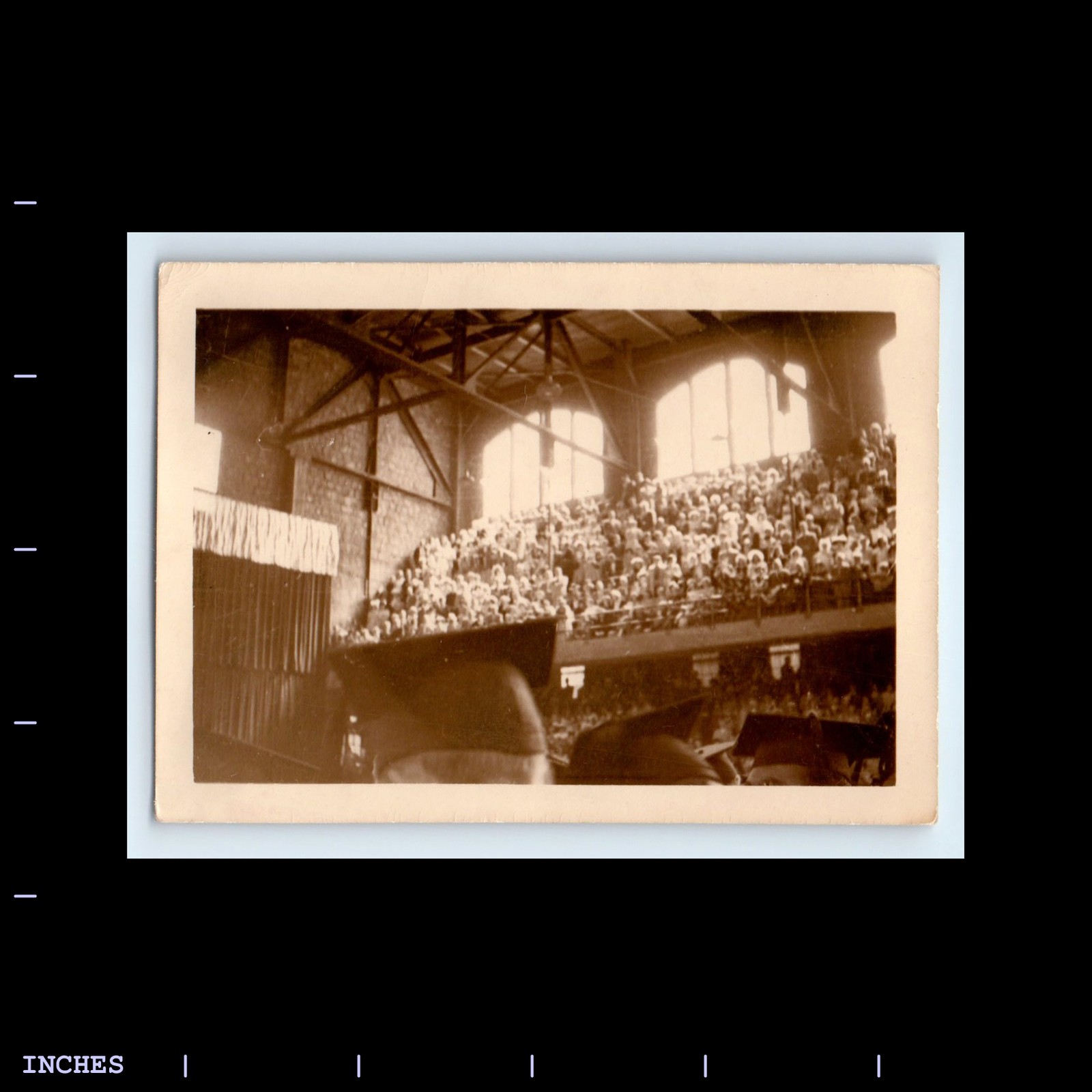 Vintage Graduation Crowd in Cap and Gown at Auditorium