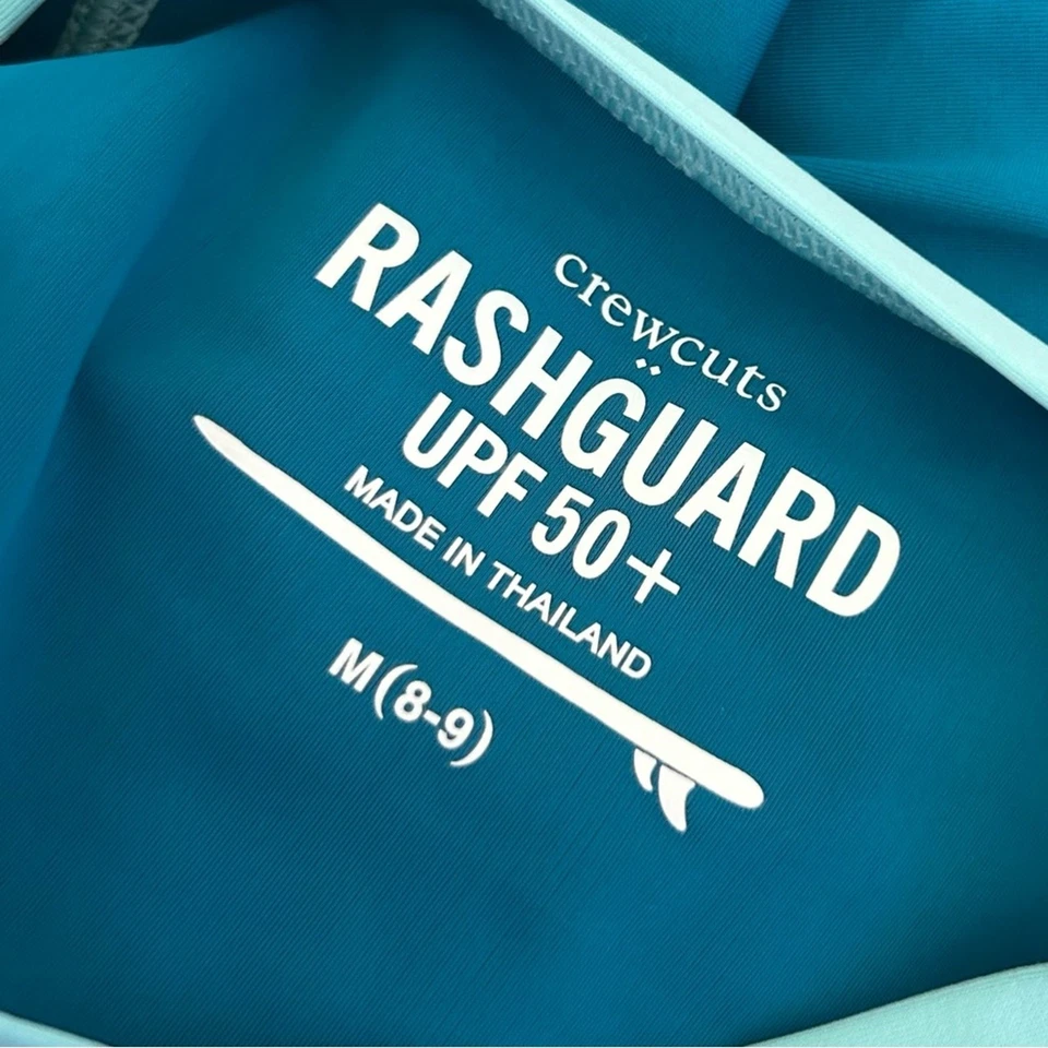 全新无标签 Crewcuts 工厂 UPF 50+ 长袖 Teal Rashguard 游泳衬衫 M 8/9 — 第 3/4 张图片