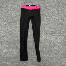Ivivva Leggings Girls Size 8 Black Pink Houndstooth Waistband Athletic Yoga