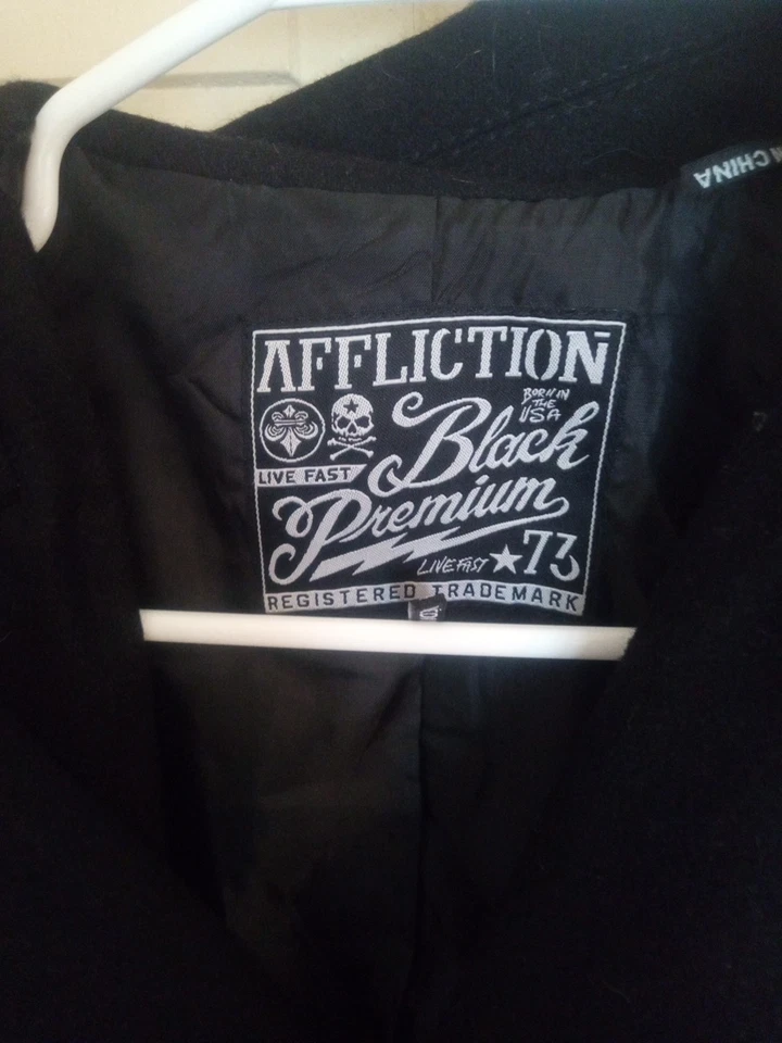 Chaqueta premium negra Affliction * mediana * lana poliéster Foto 4 de 4