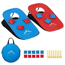 Collapsible Portable Cornhole, Tic Tac Toe Game Set with 10 Bean Bags, 2x1 Ft