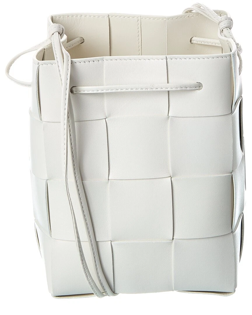 Bottega Veneta Cassette Intrecciato Leather Bucket Bag Women's White