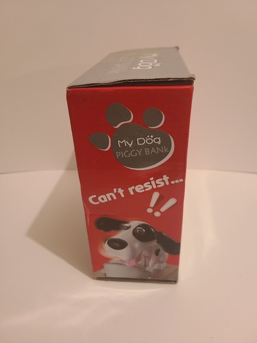My Dog Puppy Hungry Eating Coin Savings Piggy Bank White Dog w/Black Spots NEW - Picture 2 of 6