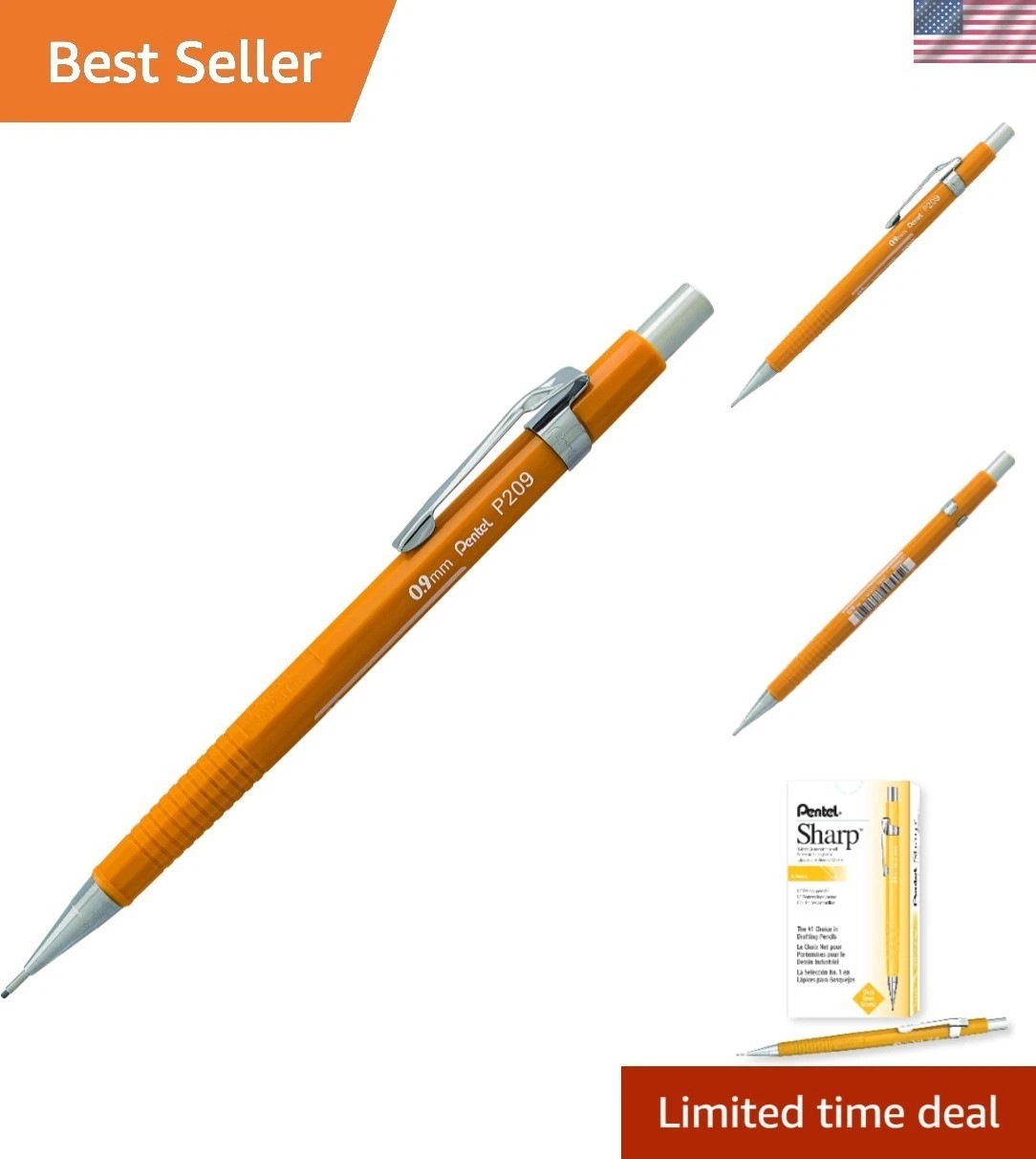 Professional Grade 0.9mm Mechanical Pencil, Yellow, 12 Pack