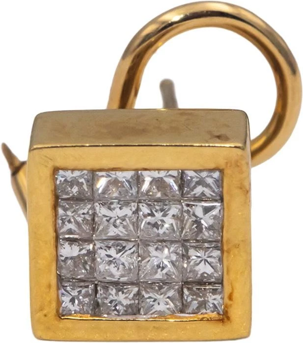 18k Yellow Gold Princess Cut Invisible Set Diamond Square Earrings 1.0CTW - Image 2 of 4