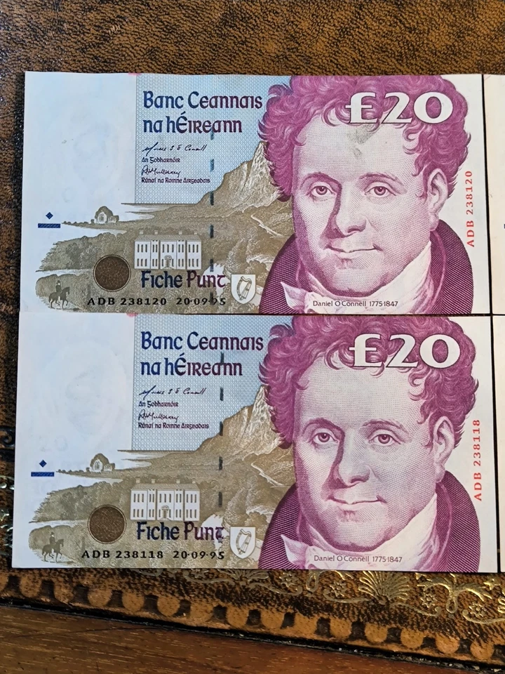 4 IRISH £20 POUND BANKNOTES 1995 CONSECUTIVE IRELAND UNC SERIES C OLD MONEY PUNT - Image 4 of 4