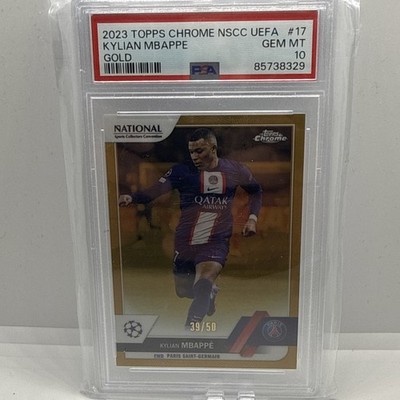 KYLIAN MBAPPE 2023 TOPPS CHROME NATIONAL GOLD REFRACTOR #D 39/50 PSA 10 GEM MINT