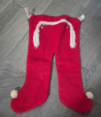 1950s Vintage Red Santa Pants Stocking Union Suit Plush Pants Trim Christmas