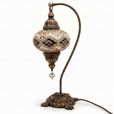 Bernsteinfarbene türkische Mosaik Tischlampe - handgefertigte marokkanische Nachttischlampe mit Schwanenhals
