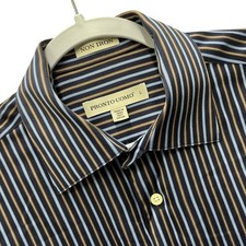 Pronto Uomo Dress Shirt Mens Large Blue Stripe Non Iron 100 Cotton Long Sleeve