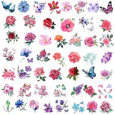 Temporary Tattoo, 50 PCS 3D Flower Tattoo Stickers Waterproof Butterfly Temp ...