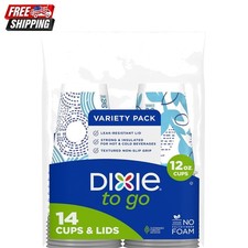 Insulated Disposable Paper Coffee Cups with Lids - 12 oz Eco-Friendly Set of 14