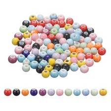 100Pcs 6mm Round Ceramic Porcelain Beads, Mixed Color