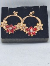 Vintage 1990  s Avon Pierced Earrings Poinsettia Hoop