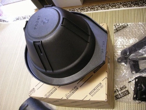 Black Toyota 70 Series Land Cruiser air intake snorkel set with two black plastic intake boxes and visible Toyota logo branding.