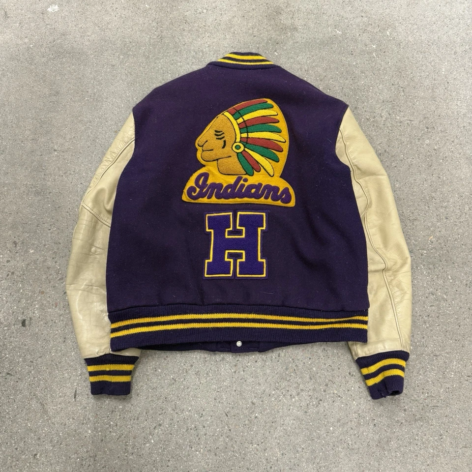 Vintage 80s DeLONG Varsity Jacket Purple Size 42 - Image 2 of 4