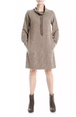 VETEMENTS Abito Max Studio marrone doppia maglia pied de poule manica a bolla nuovo con etichette Small