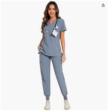 COZYFIT Scrubs Set - V-Neck Top Jogger - Womens M - Grey