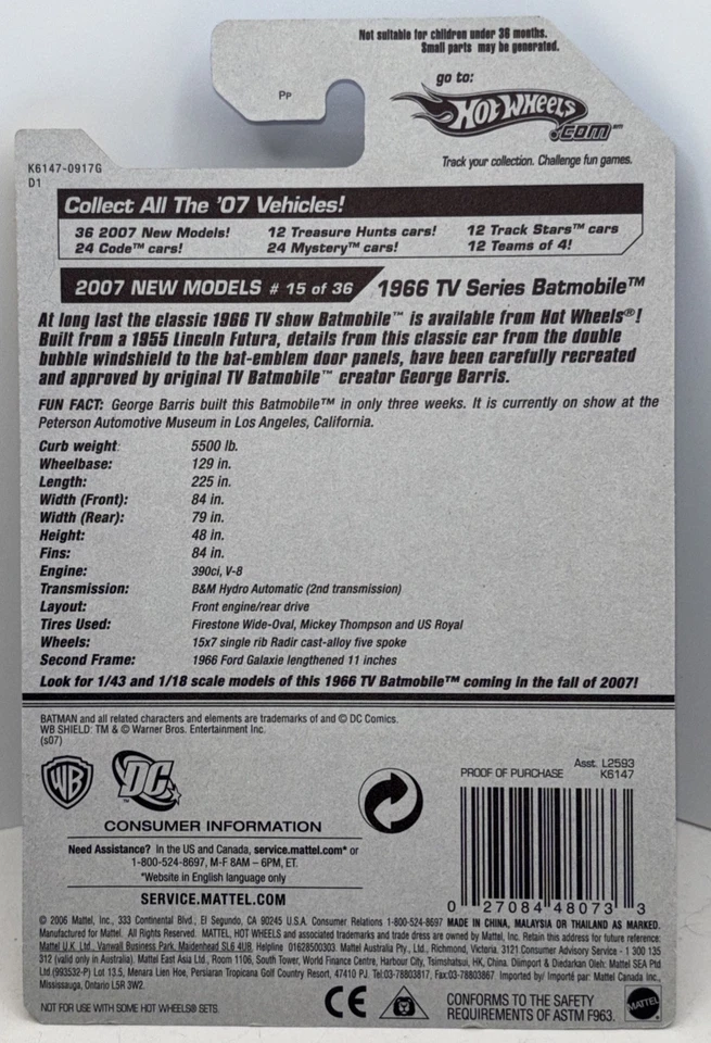 Hot Wheels 1966 TV Series Batmobile 2007 New Models, #15/36 - Image 4 of 4