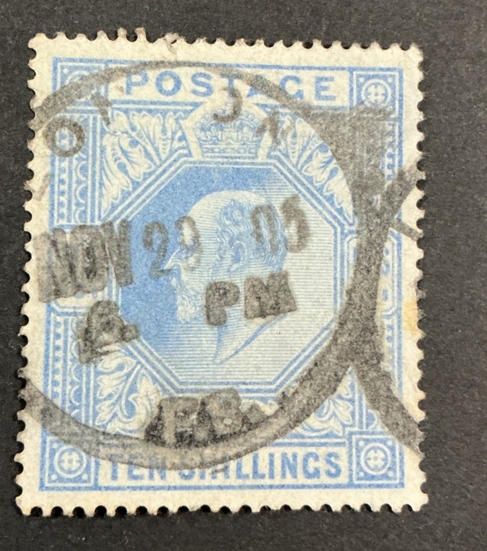 Great Britain 1902 XF Used Sc #141, 10sh ultra, Cv$500.     (W59)