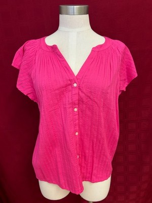 NWT Loft Pleated Fuscia Ruffle Sleeve Top Size XS