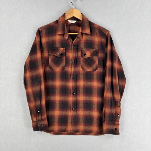 3sixteen Shirt Mens Medium Orange Plaid Crosscut Cotton Flannel Long Sleeve