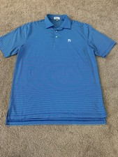 Peter Millar Men  s Polo Shirt Size Large Blue Short Sleeve Striped Golf