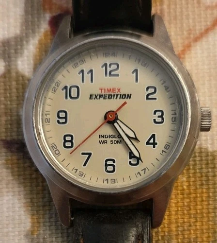Vintage 90s Timex Expedition Watch Women Indiglo 26mm Silver Tone New Battery