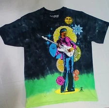  Jimi Hendrix Liquid Blue Tie Dye Crewneck T shirt Mens Size Medium Multicolor
