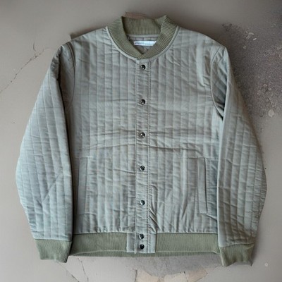 Criquet Quilted Bomber Jacket L Khaki Green Snap Button Outerwear Austin Texas