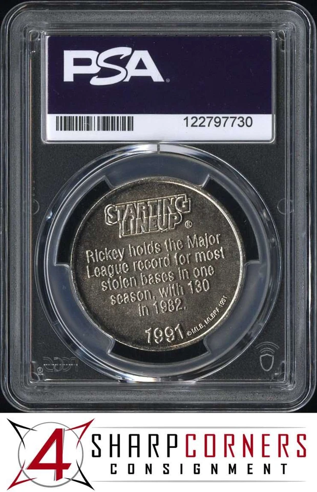 1991 KENNER STARTING LINEUP COINS RICKEY HENDERSON HOF POP 3 PSA 10 - Image 2 of 3