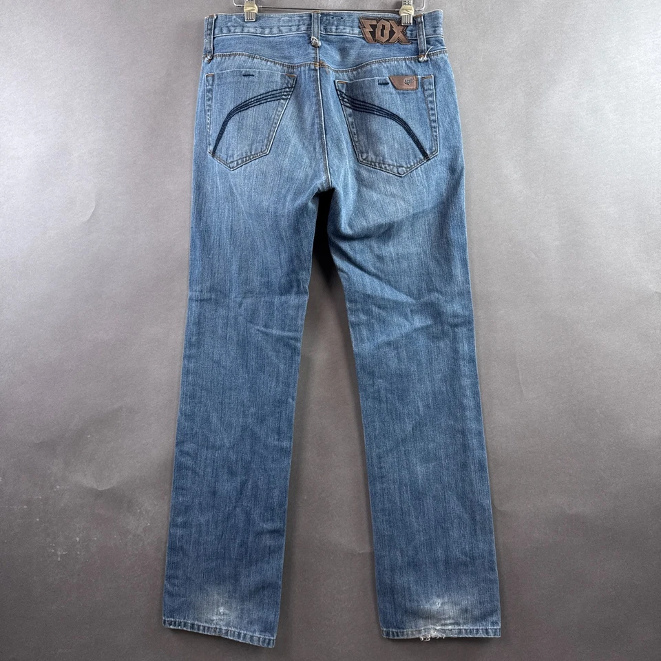 Fox Racing Jeans Mens 30x32 Blue Denim Pants Distressed Streetwear Skater Faded - Image 3 of 4
