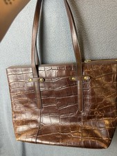 Fossil Brown Crocodile Embossed Leather Tote Shoulder Bag Handbag Satchel