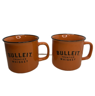 Lot Of 2 Bulleit Bourbon Frontier Whiskey Orange Ceramic Mugs Coffee Cups