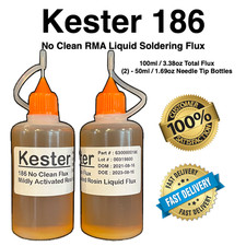 100ml / 3.38oz KESTER 186 NO CLEAN LIQUID ROSIN FLUX NEEDLE TIP BOTTLES
