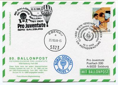 1988 Balloonpost No. 80 Pro Juventute Aerostato D-Ergee V Ebenau UN Atom Energy