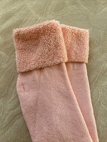 Calze donna vintage acrilico taglio basso roll top Terry Peach NOS taglia 8-10 anni 90 - Foto 3 di 4