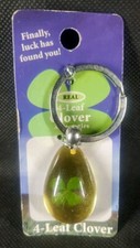 VTG LUCKY REAL 4 LEAF CLOVER KEYCHAIN IRISH SHAMROCK KEYRING Acrylic Men Women 
