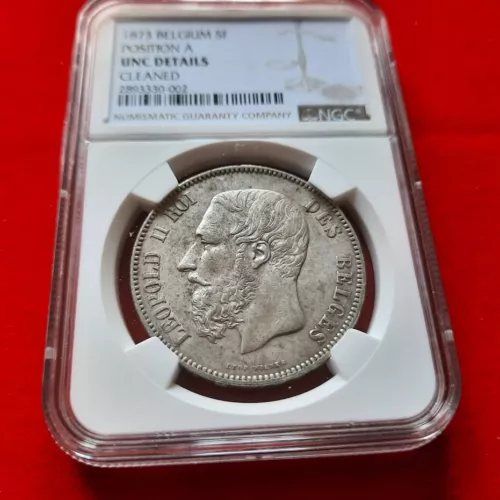 1873 Belgium Silver 5 Francs Position A NGC Unc Details $94.95 OBO