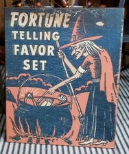 PRIMITIVE VICTORIAN VINTAGE RETRO STYLE HALLOWEEN WITCH FORTUNE FAVOR SET SIGN  