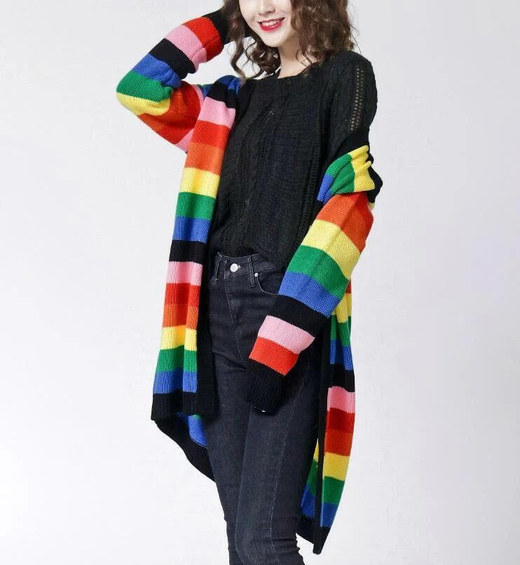 Girls Women Lazy Inspired Rainbow Sweater Cardigans Casual Outwear