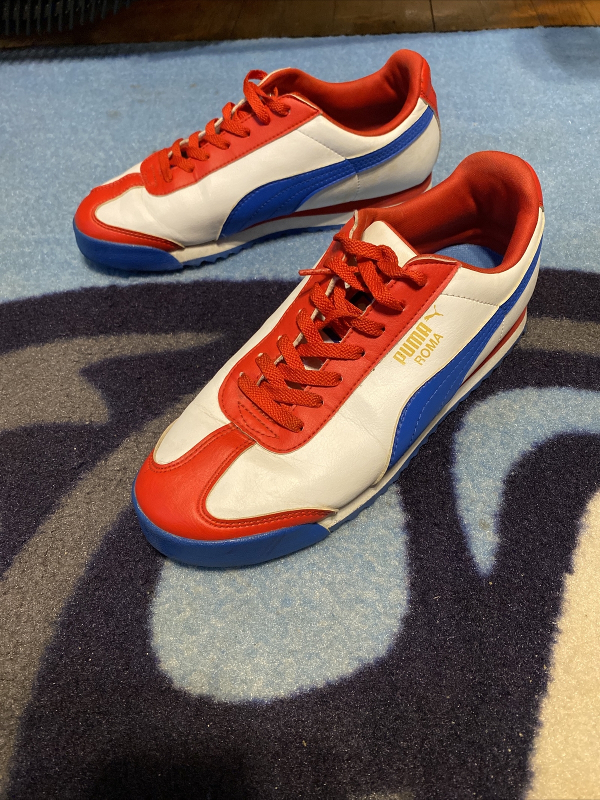 PUMA ROMA 354259 CLASSIC FITNESS CASUAL GYM SHOES RED WHITE BLUE WOMEN’S 6.5