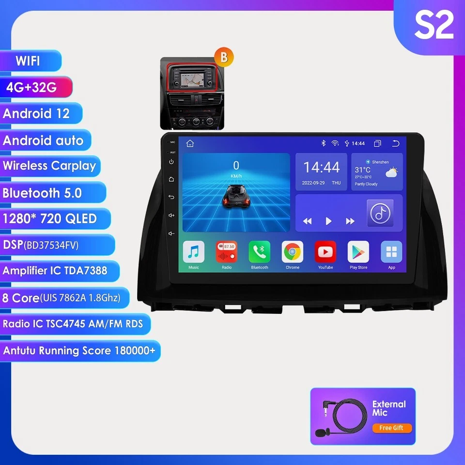 Octa Core 10.1" Para Mazda CX-5 2013-2015 Android 12 Coche GPS Estéreo Radio CarPlay Foto 4 de 4