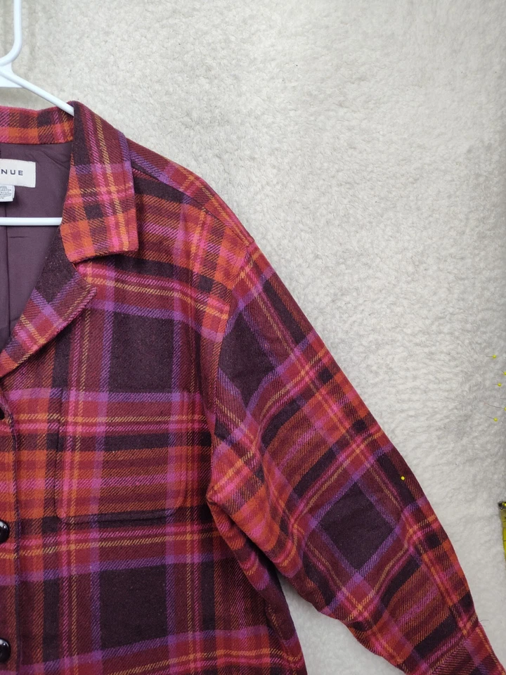 Chaqueta Avenue para mujer 14-16 roja a cuadros mezcla de lana franela manga larga forrada botón Foto 3 de 4