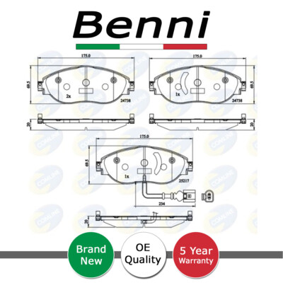 Brake Pads Set Front Benni Fits VW Skoda Seat Audi Cupra + Other Models