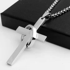 J&J Bro™ Cross with Halo Ring Christian Religious Pendant Necklace 