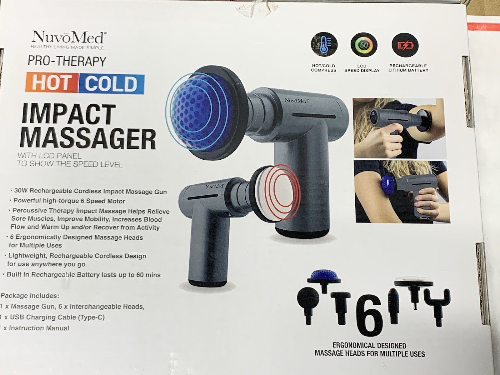 New NuvoMed Pro Hot Cold ProTherapy Impact Massager Gun 6 Interchangeable Heads eBay