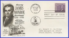 USA3 #1105 ADDR FLEETWOOD FDC   James Monroe