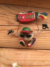Rare Golf Bag and Hanging Gold Ball Golfer Christmas Ornament New