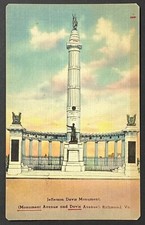 Richmond Virginia Jefferson Davis Monument Vintage Postcard Unposted